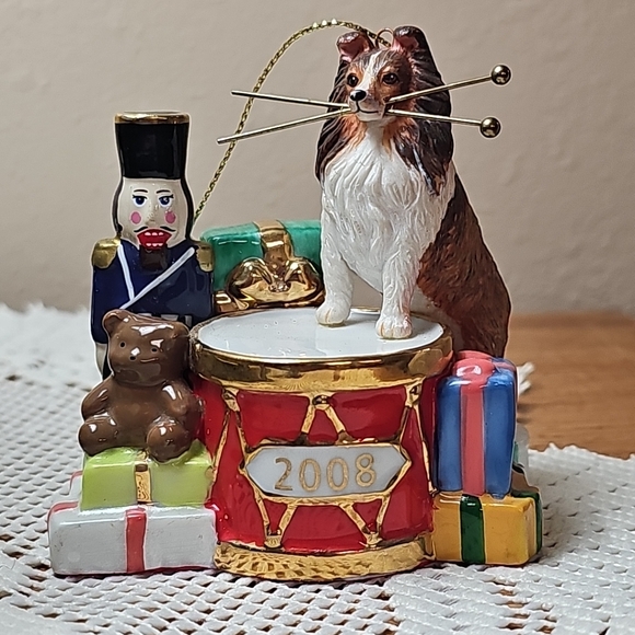 Danbury Mint Festive Ornament with Nutcracker and Dog - Red, Green, Gold - Picture 2 of 5